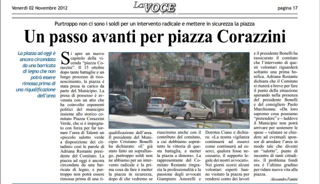 Un passo avanti per piazza Corazzini