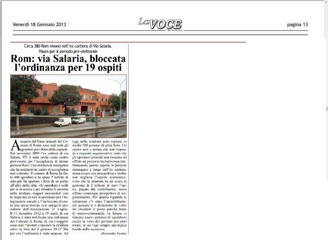 Rom: via Salaria, bloccata l’ordinanza per 19 ospiti